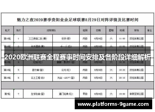 2020欧洲联赛全程赛事时间安排及各阶段详细解析